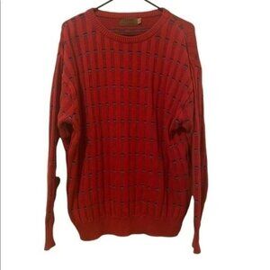 South Bay Men’s Knitted Crewneck Sweater Red Woven Size Large Cotton Vintage